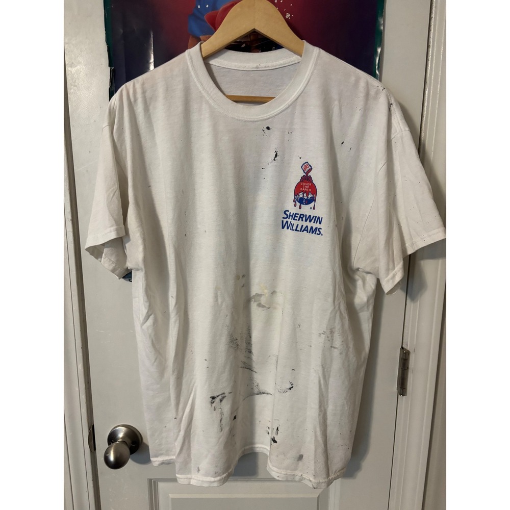 Sherwin Williams Paint Splatter Graphic T-Shirt Mens XL White Distressed